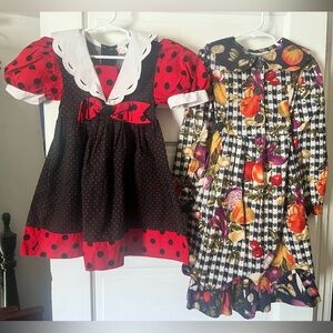 Vintage Girls Ruffle Dress Bundle Lot of 2, Size 6 Fall Harvest Ladybug Dress